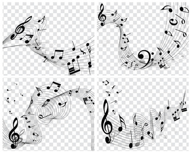 音乐设计与元素从音乐家职员, 高音谱号和笔记在黑白。矢量插图