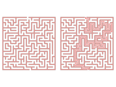迷宫在正方形。迷宫与解决方案。迷宫符号。在白色背景上被隔离