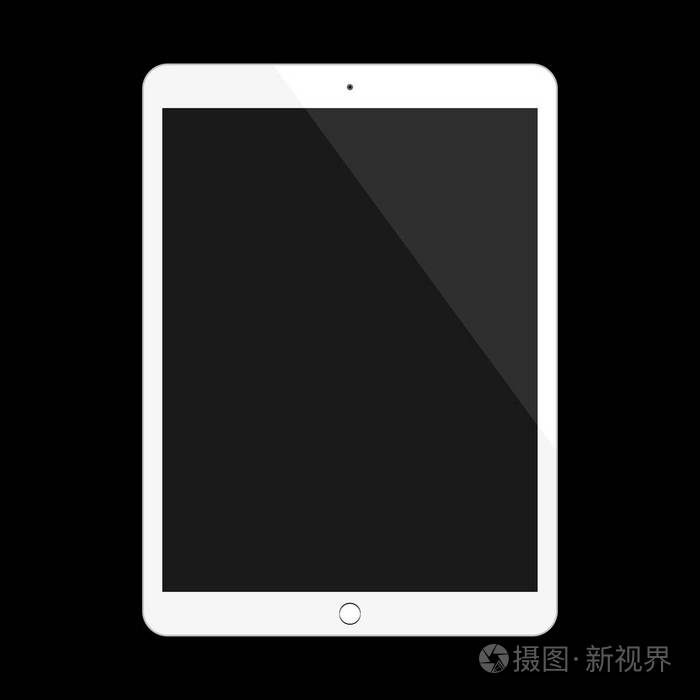 白色平板电脑的 ipad 风格与空白触摸屏黑色背景.矢量插图