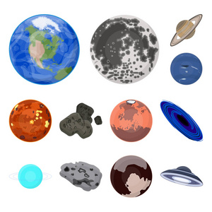行星的太阳系卡通图标集集为设计。宇宙与天文矢量符号图