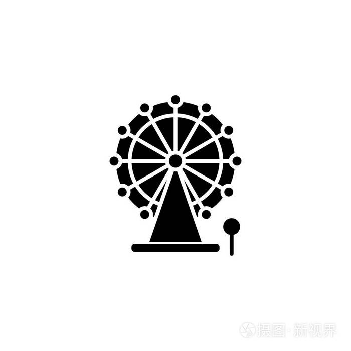 摩天轮黑色图标概念.摩天轮平面矢量符号, 符号, 插图插画-正版商用图
