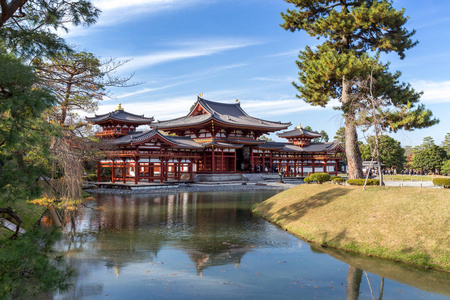 Uji, 京都, 日本著名的 Byodo在佛教寺庙, 联合国教科文组织世界遗产遗址。凤凰厅大厦