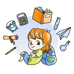 上学海报可爱的男孩准备上学.用于书籍,印刷品,海报,卡片照片