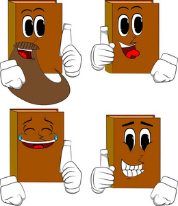 书持有空白管的浆糊.卡通书籍收藏与快乐的面孔.表达式向量集照片