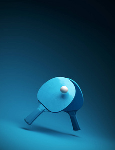 两个乒乓球或乒乓球球拍和球锦标赛海报设计与复制空间。3d 插图
