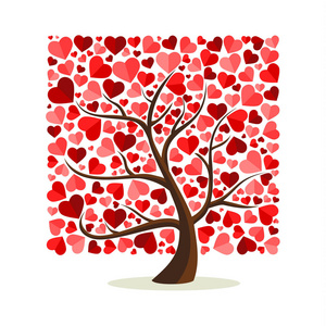 爱树艺术与心脏形状叶子。情人节或浪漫贺卡的概念插图。Eps10 矢量