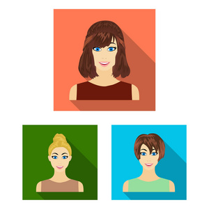类型的女性发型扁平图标集合中的设计。女性矢量符号股票的外观 web 插图