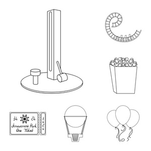 游乐园大纲图标集合中的设计。设备和吸引力矢量符号股票网页插图