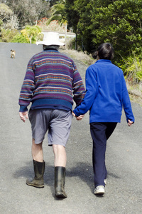 老年夫妇行走时握着的手