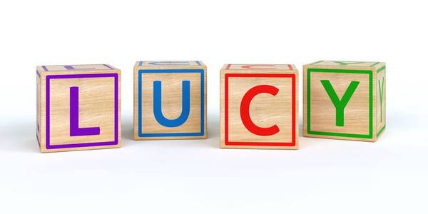 3d.露西用独立木制玩具立方体写的名字的插图