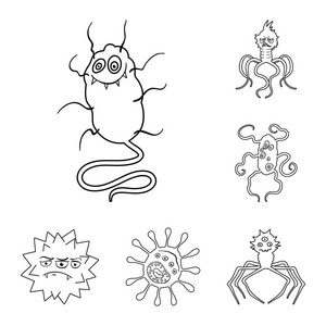 类型的有趣的微生物轮廓图标集集合中的设计。微生物病原体载体标志物网插图