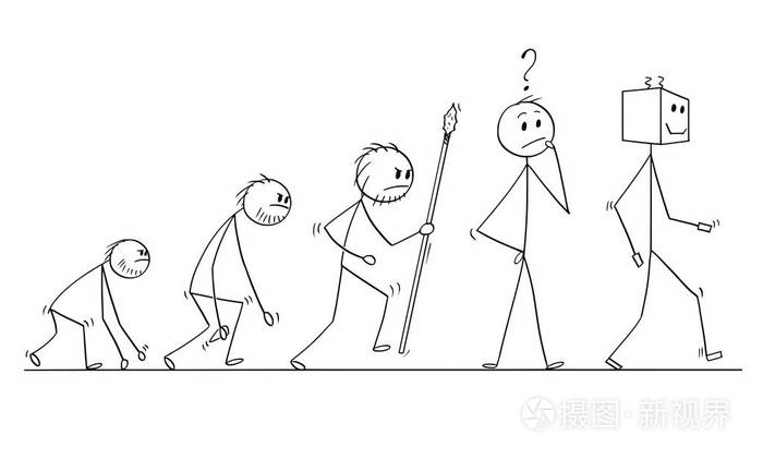 人类进化过程的卡通现代人类的接班人是机器人