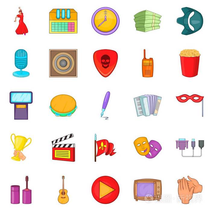 音乐表演的图标集,卡通风格