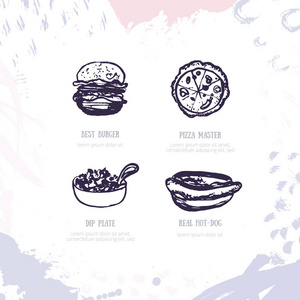 汉堡标志设计矢量集汉堡, 薯条, 比萨矢量插图