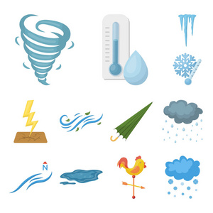 不同的天气卡通图标集收集为设计。天气矢量符号股票的标志与特征 web 插图