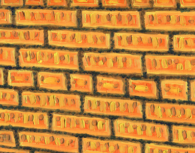 撞色粗描边建筑设计油画.砖墙的质地.鲜艳的颜色.大粗画笔描边照片