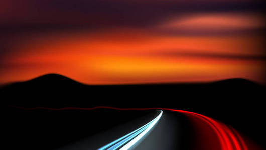 高速公路上的长曝光车辆灯迹图片