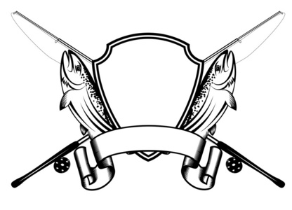 鳟鱼鳟鱼和交叉的钓鱼铲球照片