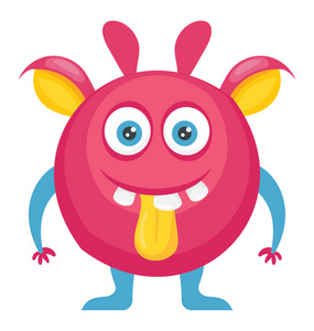 身体可爱的粉红色有色的生物, 在上面描绘毛茸茸的圆形怪物的耳朵照片