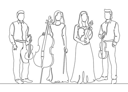 连续一条线被画的音乐四重奏小提琴音乐家