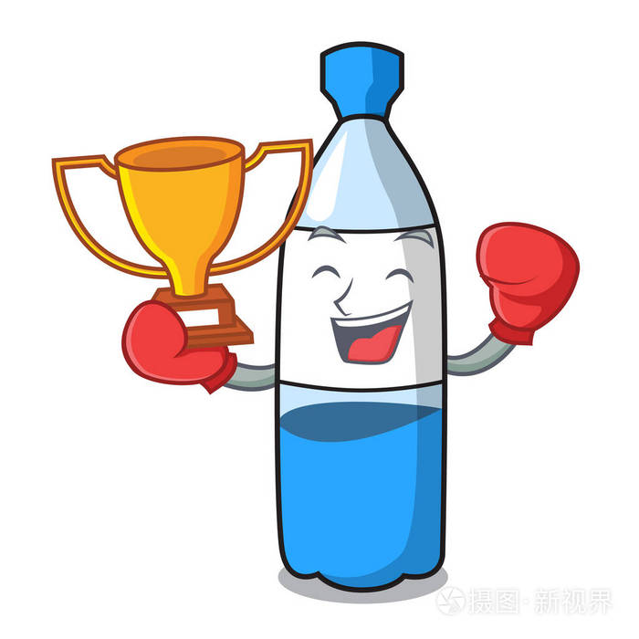 拳击冠军水瓶吉祥物卡通矢量插画