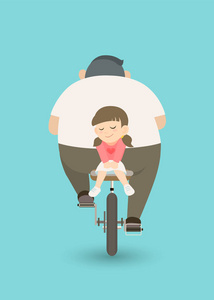 父亲骑自行车与女儿及其后座在愉快的心情例证为父亲天贺卡在蓝色背景