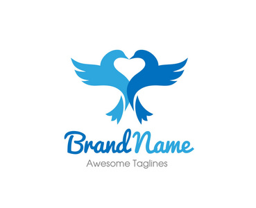 鸽子徽标鸟与心爱矢量徽标概念, 爱鸟标志向量, 鸽子剪影标志, 鹰剪影