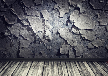 grunge 室内, 裂墙木地板照片