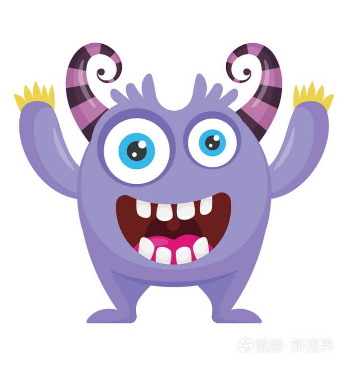 一个小的可怕的生物与肿胀的眼睛角和举手代表外星人胜利怪物