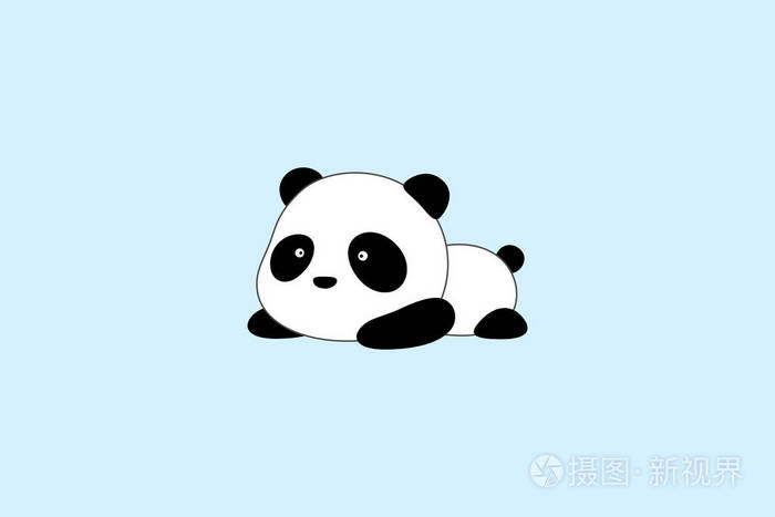 矢量插画/标志设计-可爱滑稽卡通大熊猫熊趴在地上的肚子上