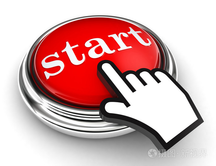 启动红色按钮和指针的手