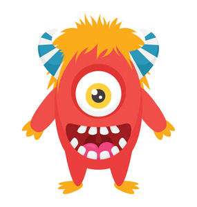 一个眼睛的怪物脸与角和张开嘴描绘 dojo 怪物卡通