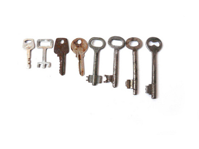 钥匙, 钥匙, 古董钥匙, 复古钥匙, 钥匙, 白色钥匙, 特写, 白色背景, 不同的钥匙, 灰色钥匙, 青铜钥匙, 钢钥匙, 