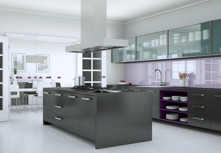 黑色现代厨房室内设计插图图片