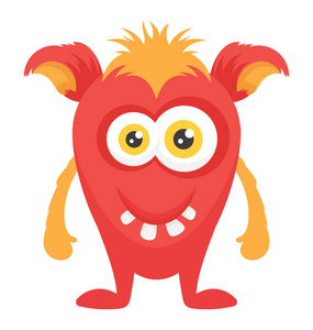 白色背景矢量图中隔离大牙丑鱼的卡通形象一个丑陋的生物, 可怕的脸和