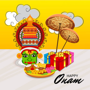 一个庆祝背景的向量例证南印度喀拉拉邦快乐的 Onam 节日