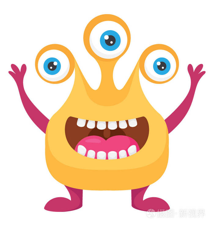 一个大的生物与不寻常的面孔有三只眼睛和笨重的身体刻画外星怪兽插画