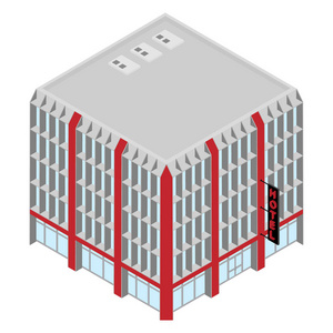 光栅等距图标酒店大楼。3d 城市基础设施