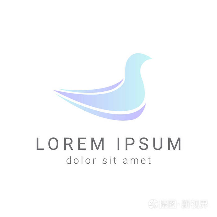 蓝鸟最小矢量标志设计模板, 鸽子图标, 自由符号, 曲线符号, 矢量插图