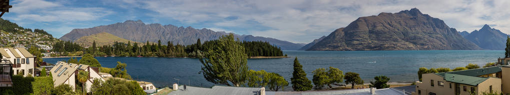 皇后镇海港和 Remarkables 山脉全景图, 新西兰