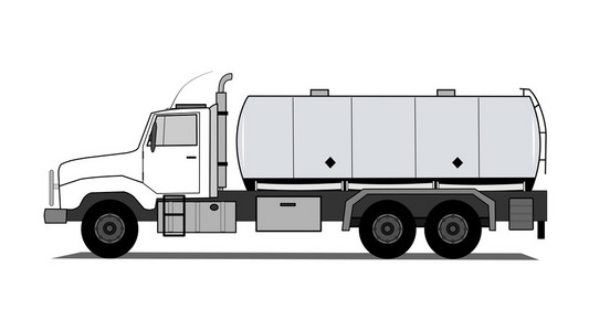 油罐车油罐车在移动铁路货车-矢量图一套卡车和公共汽车在日落时在