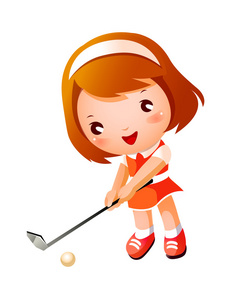 女孩玩高尔夫