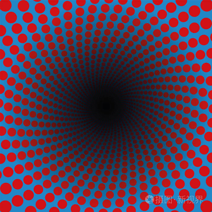 黑色中心蓝色隧道红点的螺旋模式-催眠, 活力, 迷幻