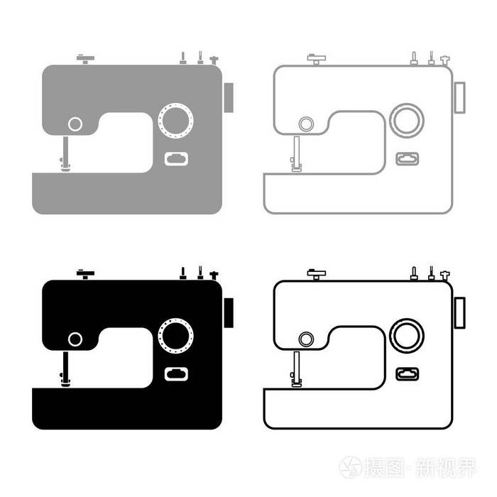 缝纫机图标设置灰色黑色插图平面样式简单图像