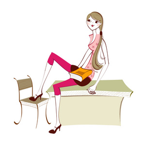 女人坐在她的侧面图照片