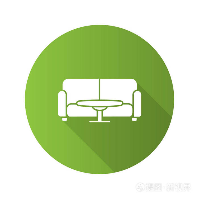表和沙发平面设计长阴影字形图标.等候大厅.矢量剪影插图