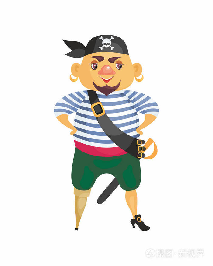 在卡通风格的海盗的矢量图像.在白色背景下隔离的儿童插图插画-正版商