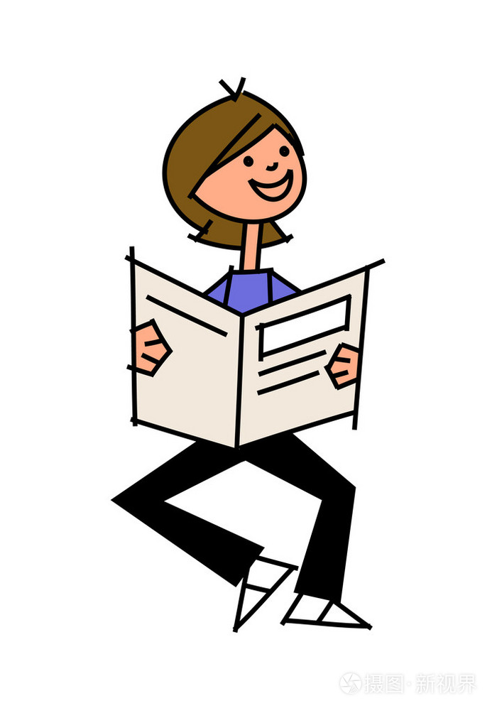 阅读一份报纸在白色背景上的男孩插画-正版商用图片059ioz-摄图新视界