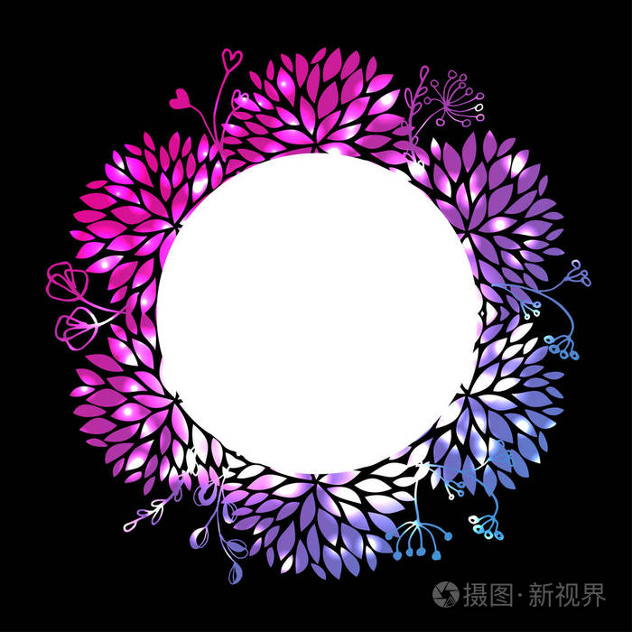 圆形的花框 叶子和花朵在黑暗背景下 可用于贺卡 海报 横幅 请柬 吊牌 霓虹色矢量插画插画 正版商用图片059jbg 摄图新视界 圆形的花框 叶子和花朵在黑暗背景下 可用于贺卡 海报 横幅 请柬 吊牌 霓虹色矢量插画插画 正版商用图片059jbg 摄图新视界