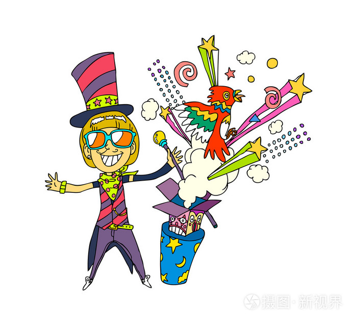 戴着眼镜的魔术师插画-正版商用图片059jio-摄图新视界